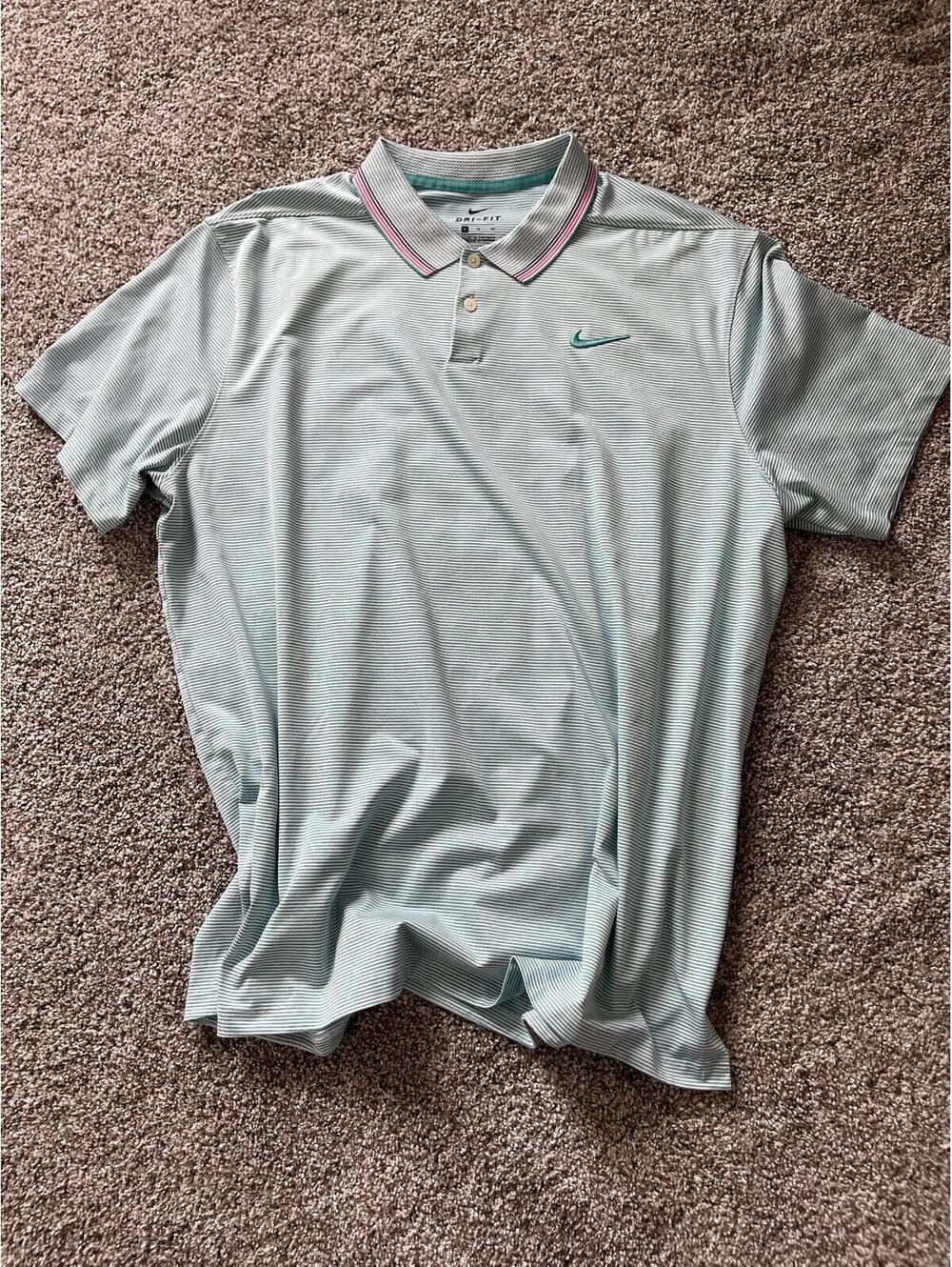 Nike Dri-FIT Polo Shirt XL Green White Stripe Golf
